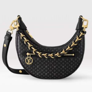 Louis Vuitton LV Women Loop Half-Moon Baguette Bag Black Calfskin Monogram Flowers | AlmaBagz