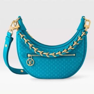 Louis Vuitton LV Women Loop Half-Moon Baguette Bag Blue Calfskin Monogram Flowers | AlmaBagz