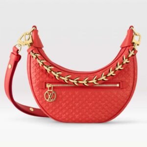 Louis Vuitton LV Women Loop Half-Moon Baguette Bag Red Calfskin Monogram Flowers | AlmaBagz
