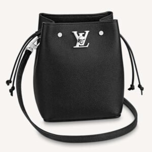 Louis Vuitton LV Women Nano Lockme Bucket Bag Black Grained Calf Leather | AlmaBagz