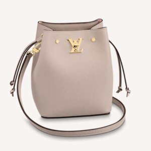 Louis Vuitton LV Women Nano Lockme Bucket Bag Greige Beige Grained Calf | AlmaBagz