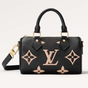 Louis Vuitton LV Women Nano Speedy Bag Black Beige Monogram Empreinte Embossed Supple Grained Cowhide Leather | AlmaBagz