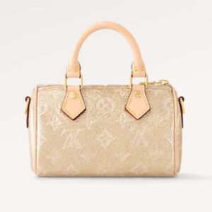 Louis Vuitton LV Women Nano Speedy Beige Monoglam Coated Canvas Zip Closure | AlmaBagz