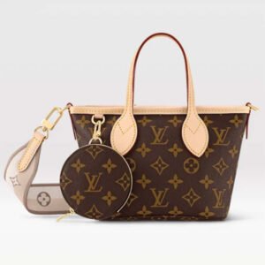 Louis Vuitton LV Women Neverfull BB Beige Monogram Coated Canvas Natural Cowhide Leather | AlmaBagz