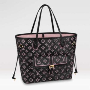 Louis Vuitton LV Women Neverfull MM Tote Bag Black Monogram Coated Canvas | AlmaBagz
