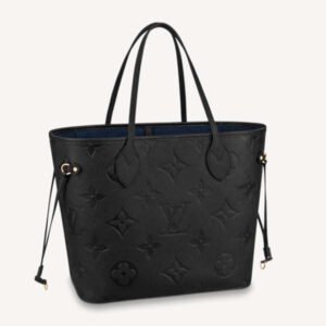 Louis Vuitton LV Women Neverfull MM Tote Black Embossed Cowhide Leather | AlmaBagz