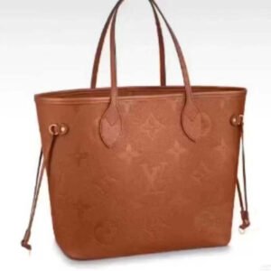 Louis Vuitton LV Women Neverfull MM Tote Brown Embossed Cowhide Leather | AlmaBagz