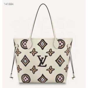 Louis Vuitton LV Women Neverfull MM Tote Cream Monogram Coated Canvas Cowhide Leather | AlmaBagz