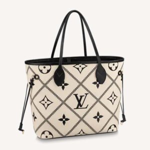 Louis Vuitton LV Women Neverfull MM Tote Crème Beige Grained Cowhide Leather | AlmaBagz