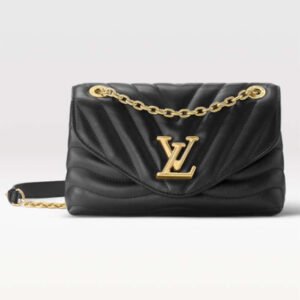 Louis Vuitton LV Women New Wave Chain Bag MM Handbag Black Smooth Cowhide | AlmaBagz