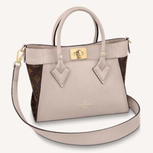 Louis Vuitton LV Women On My Side PM Handbag Greige Monogram Coated Canvas Calf | AlmaBagz
