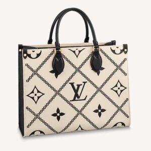 Louis Vuitton LV Women OnTheGo MM Tote Bag Beige Embossed Supple Grained Cowhide | AlmaBagz