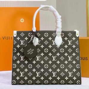 Louis Vuitton LV Women OnTheGo MM Tote Bag Green Printed Embossed Grained Cowhide | AlmaBagz