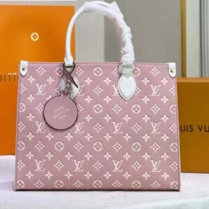 Louis Vuitton LV Women OnTheGo MM Tote Bag Pink Printed Embossed Grained Cowhide | AlmaBagz