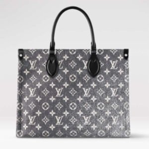 Louis Vuitton LV Women OnTheGo MM Tote Gray Denim Textile Jacquard | AlmaBagz