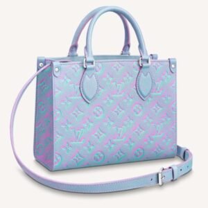 Louis Vuitton LV Women OnTheGo PM Tote Bag Purple Sprayed Embossed Grained Cowhide | AlmaBagz