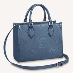 Louis Vuitton LV Women OnTheGo PM Tote Navy Nacre Embossed Grained Cowhide Leather | AlmaBagz