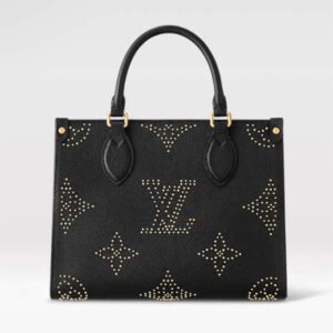 Louis Vuitton LV Women Onthego PM Black Monogram Empreinte Grained Cowhide Leather Studs | AlmaBagz