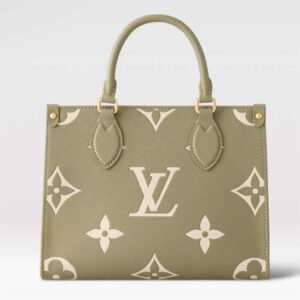 Louis Vuitton LV Women Onthego PM Light Khaki Cream Monogram Empreinte Embossed Grained Cowhide Leather | AlmaBagz