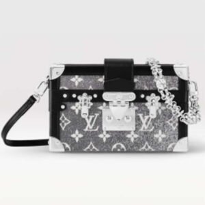 Louis Vuitton LV Women Petite Malle Handbag Gray Denim Textile Jacquard | AlmaBagz