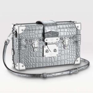 Louis Vuitton LV Women Petite Malle Handbag Metallise Froisse Silver Brilliant Alligator Leather | AlmaBagz