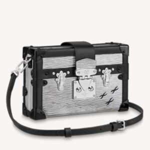 Louis Vuitton LV Women Petite Malle Handbag Silver Epi Grained Cowhide Leather | AlmaBagz