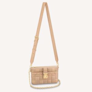Louis Vuitton LV Women Pochette Troca Handbag Cashmere Beige Damier Quilt Lamb Leather | AlmaBagz