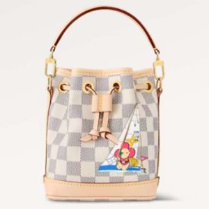 Louis Vuitton LV Women Sac Nano Noé Dragon Fruit Pink Damier Azur Coated Canvas | AlmaBagz