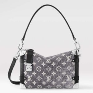 Louis Vuitton LV Women Side Trunk Handbag Gray Denim Textile Jacquard | AlmaBagz