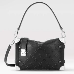 Louis Vuitton LV Women Side Trunk PM Handbag Petite Malle Black Calfskin | AlmaBagz