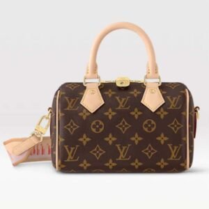 Louis Vuitton LV Women Speedy Bandoulière 20 Handbag Pink Orange Monogram Coated Canvas | AlmaBagz