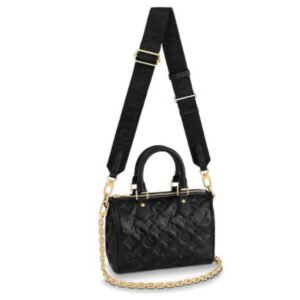 Louis Vuitton LV Women Speedy Bandoulière 22 Handbag Black Embossed Lambskin Leather | AlmaBagz