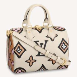 Louis Vuitton LV Women Speedy Bandoulière 25 Handbag Cream Monogram Coated Canvas | AlmaBagz
