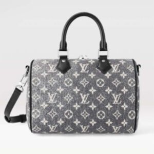 Louis Vuitton LV Women Speedy Bandoulière 25 Handbag Gray Denim Textile Jacquard | AlmaBagz