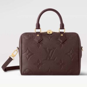 Louis Vuitton LV Women Speedy Bandoulière 25 Wine Red Monogram Empreinte Embossed Grained Cowhide Leather | AlmaBagz