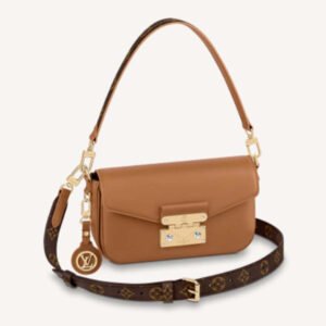 Louis Vuitton LV Women Swing Brown Calfskin Leather Monogram Canvas S Lock | AlmaBagz