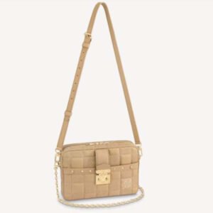 Louis Vuitton LV Women Troca MM Handbag Cashmere Beige Damier Quilt Lambskin Calfskin | AlmaBagz