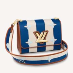 Louis Vuitton LV Women Twist MM Handbag Blue Embroidered Canvas Calf Leather | AlmaBagz