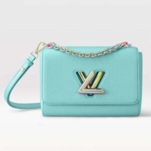 Louis Vuitton LV Women Twist MM Handbag Blue Grained Calfskin Leather | AlmaBagz