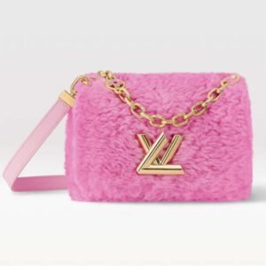 Louis Vuitton LV Women Twist MM Handbag Pink Shearling Smooth Calfskin Leather | AlmaBagz