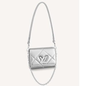 Louis Vuitton LV Women Twist PM Handbag Silver Argent Sheepskin Calfskin Leather | AlmaBagz