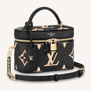 Louis Vuitton LV Women Vanity PM Handbag Black Beige Embossed Grained Cowhide Leather | AlmaBagz