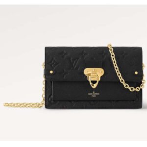 Louis Vuitton LV Women Vavin Chain Wallet Black Embossed Cowhide Leather | AlmaBagz