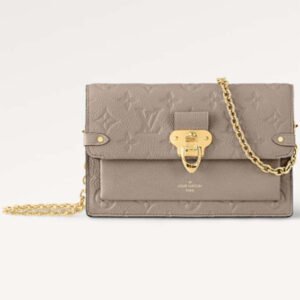 Louis Vuitton LV Women Vavin Chain Wallet Tourterelle Gray Embossed Cowhide Leather | AlmaBagz