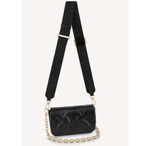 Louis Vuitton LV Women Wallet On Strap Black Monogram Embroidered Leather | AlmaBagz
