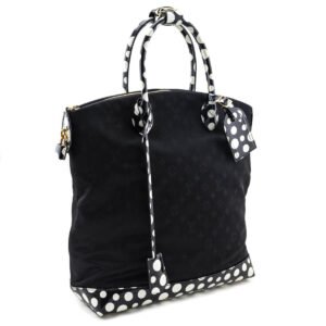 Louis Vuitton Black & White Nylon Monogram Kusama Infinity Dots Lockit MM Tote | AlmaBagz