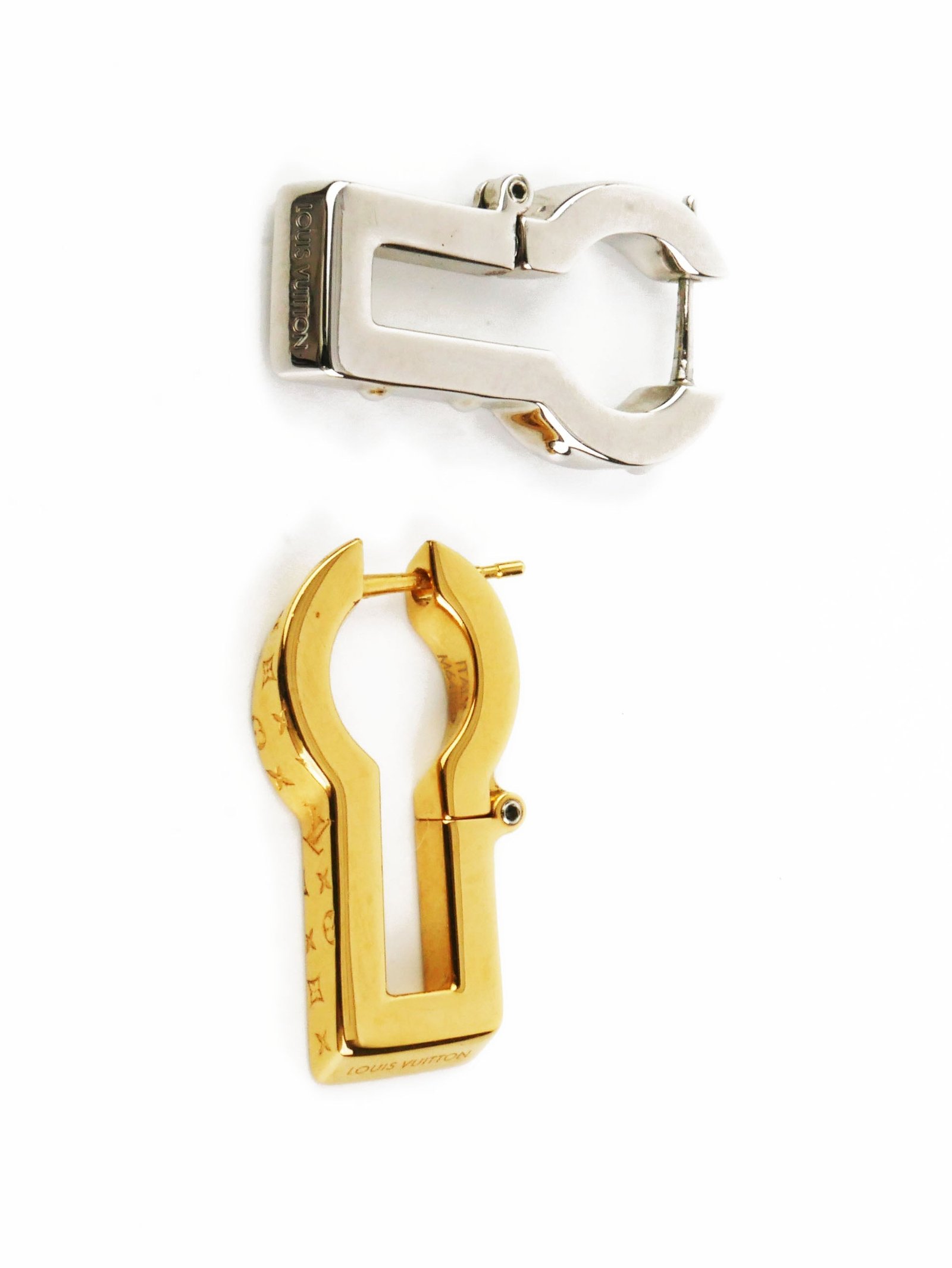 Louis Vuitton Gold & Silver Twin Locks Earrings | AlmaBagz