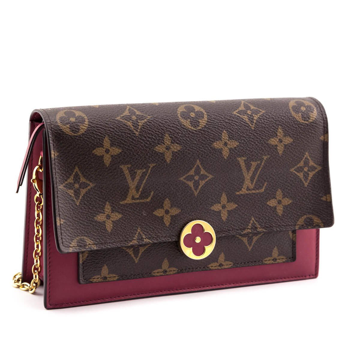 Louis Vuitton Monogram & Fuchsia Flore Chain Wallet Bag | AlmaBagz