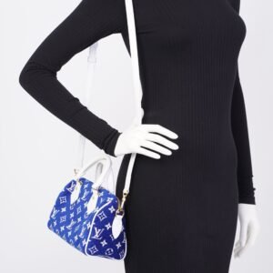 Louis Vuitton Limited Edition Match Collection Speedy Bandoulieré Blue / White Monogram Fabric 20 | AlmaBagz
