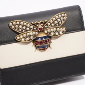Gucci Queen Margaret Card Case Black / White Leather | AlmaBagz